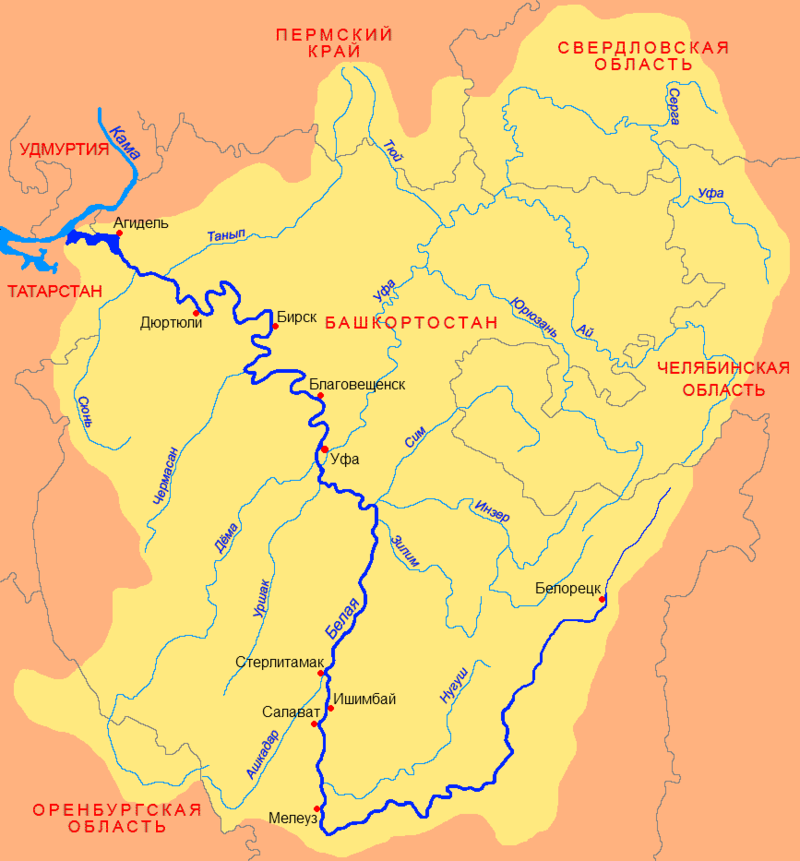 Карта реки белой в башкирии со спутника