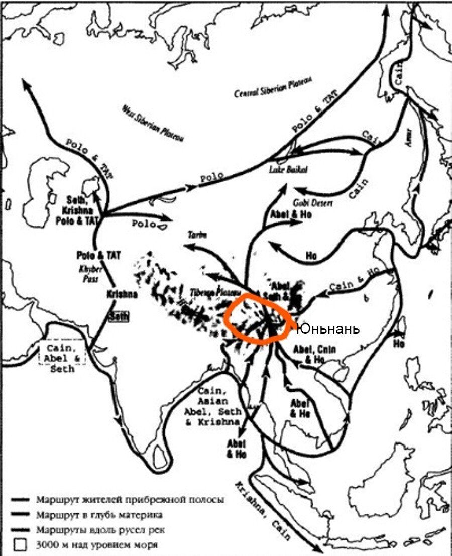 Схема миграции древних людей из книги Стивен Оппенгеймер «Изгнание из Эдема»