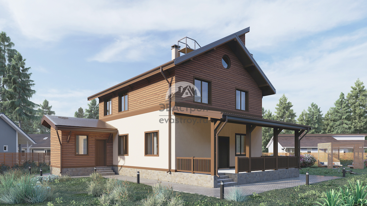 Проект двухэтажного жилого дома 192 м2 с террасой и кабинетом - 107-91