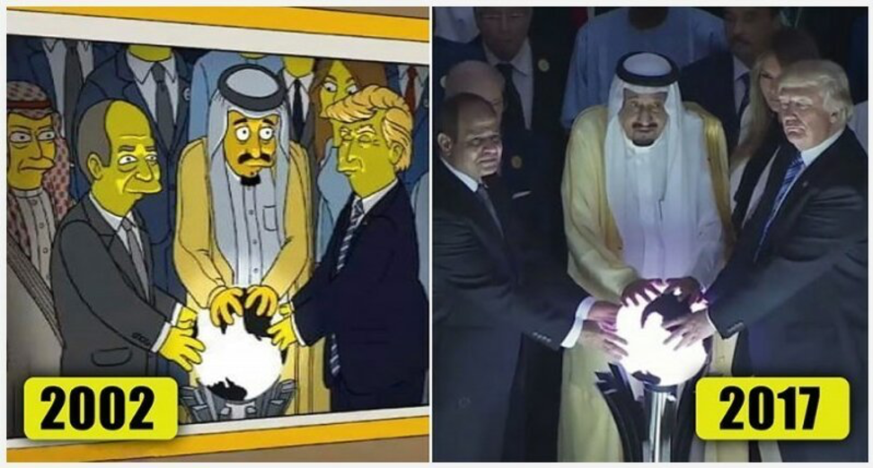 Видео же, с которого перерисовали троих героев встречи, появилось в сети раньше – 22 мая 2017 года и ритуал с возложением рук на шар активно обсуждали в социальных сетях. 