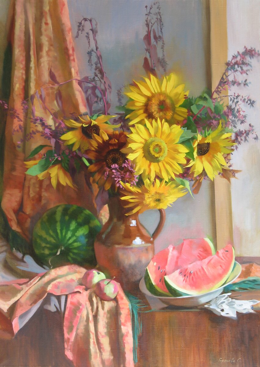 Подсолнухи и арбуз