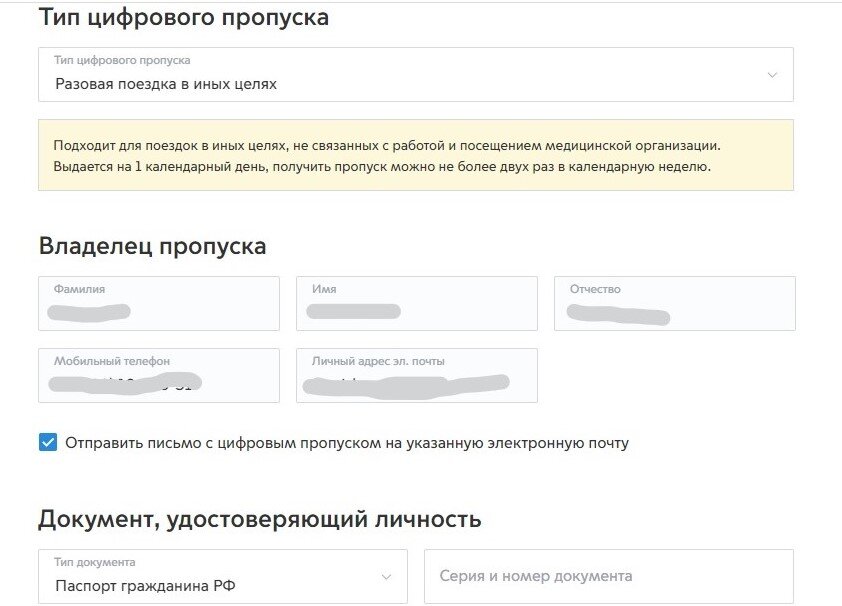 Вот такие поля нужно заполнить для получения пропуска