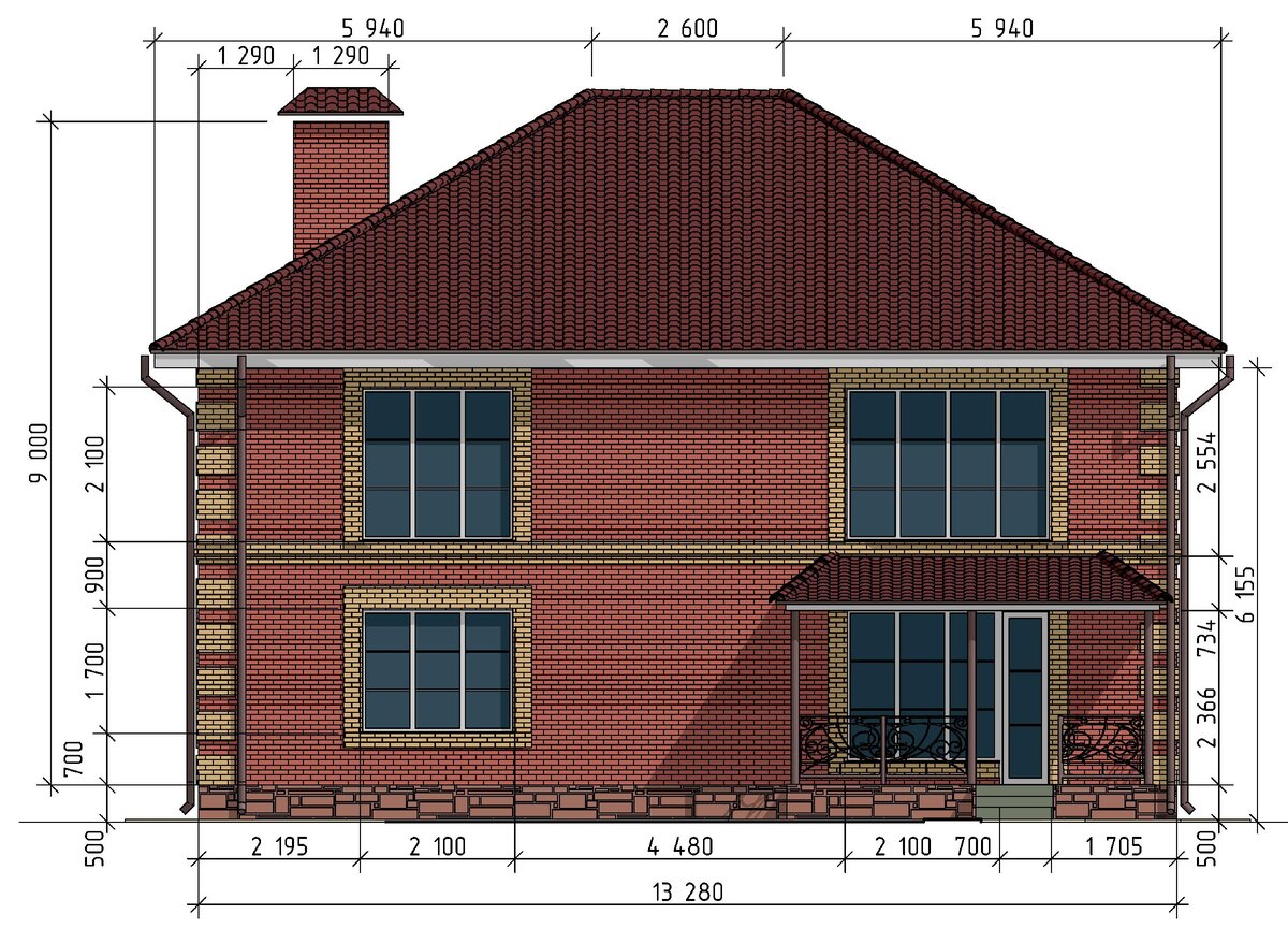 Кирпичный дом план фасад