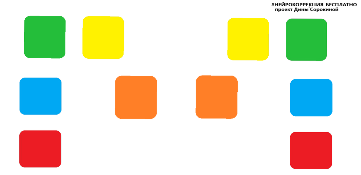 Поставь указательный пальчик  правой руки на красный , а указательный пальчик левой руки на синий. Мизинец правой на зеленый, а мизинец левой на синий....Продолжайте сами аналогичные инструкции и ребенок будет следить обоими глазами, регулировать навык глаз-рука и многое многое другое. 