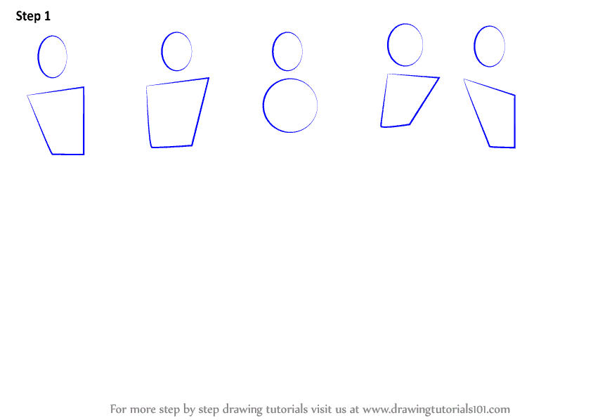 Шаг 1. Изобразим голову и грудную клетку под соответствующим углом