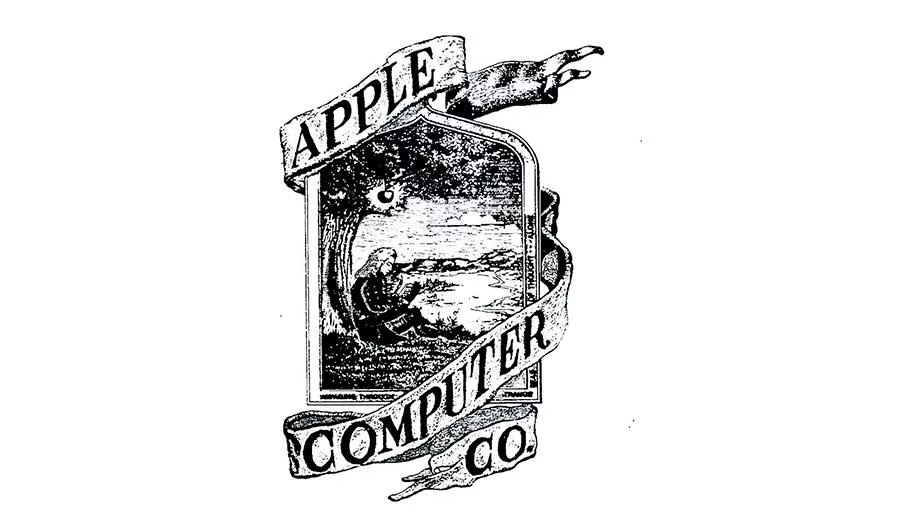 Первый логотип на прозрачном фоне. Первый логотип компании АПЛ. Первый логотип Apple Ньютон. Исаак Ньютон первый логотип компании Apple. Apple logo 1976.