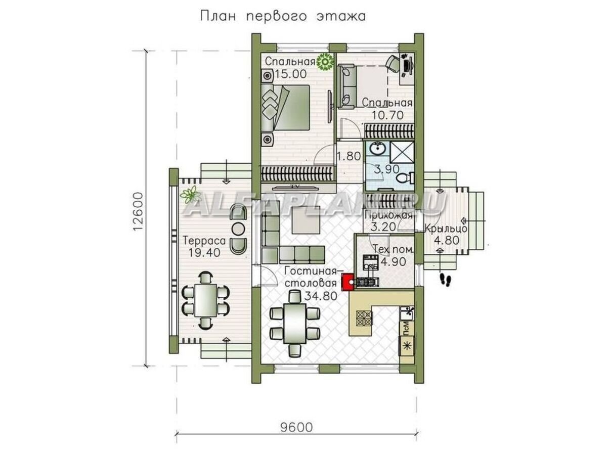 Планировка одноэтажного дома 1022А «Каппа», © Владимир Тарасов