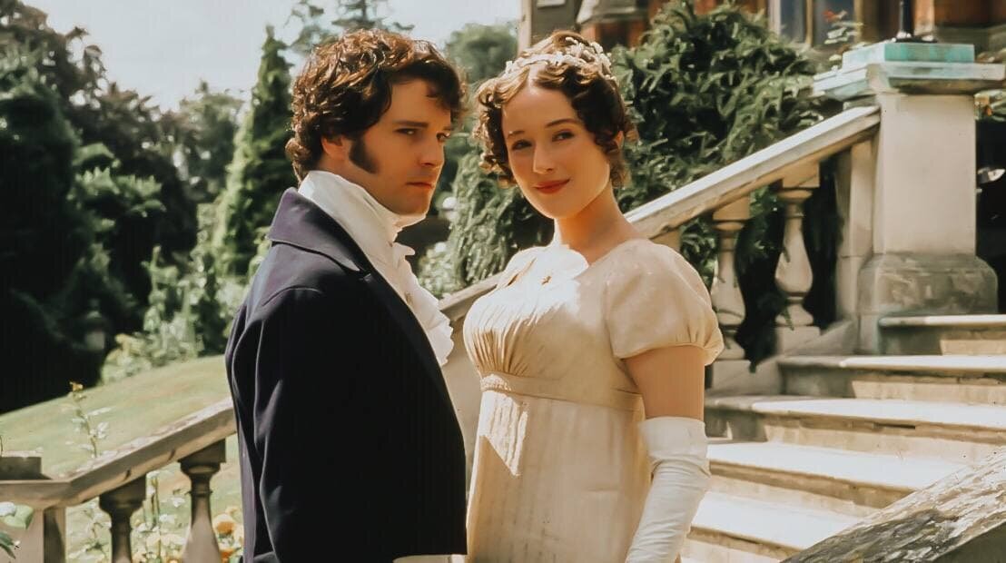 Дженнифер Эль и Колин Ферт. Кадр из сериала «Гордость и предубеждение», 1995 год