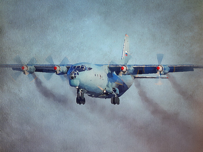 Ан-12 в воздухе.                                                                                                                 Фотоколлаж автора из материалов свободного доступа. Яндекс картинки.