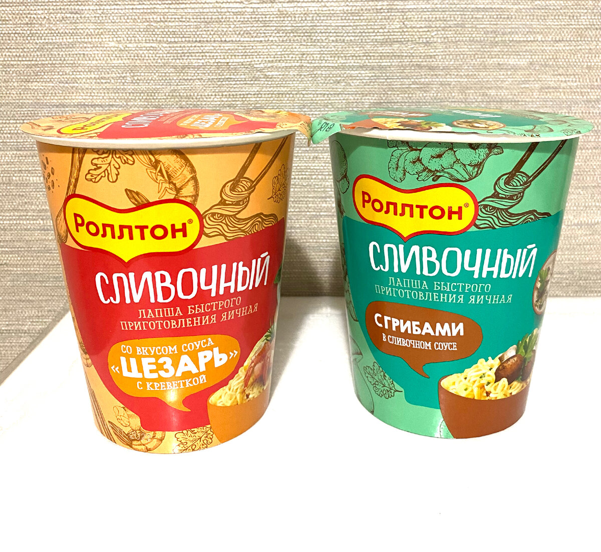 Лапша «Сливочный Роллтон» со вкусами «Цезарь с креветкой» и «С грибами ...
