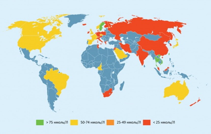 Карта дефицита витамина Д.