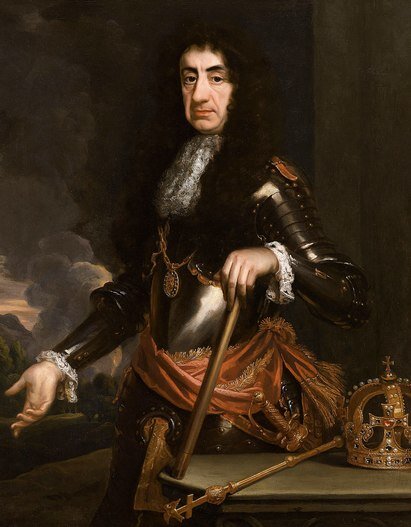 Карл II (29 мая [8 июня] 1630, Лондон — 6 [16] февраля 1685, Лондон) — король Англии, Шотландии и Ирландии в 1660—1685 годах, старший сын Карла I и Генриетты Французской