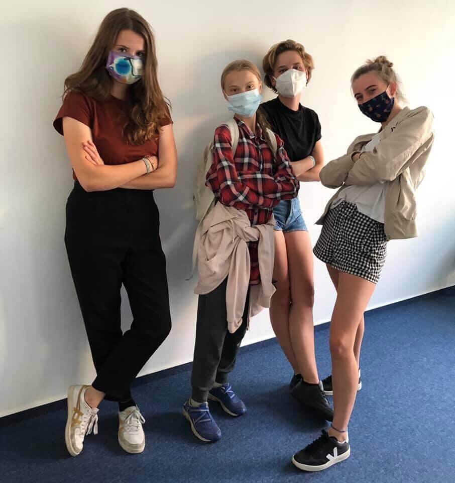 Грета Тунберг, Луиза Нойбауэр, Ануна де Вевер ван дер Хейден и Аделаид Шарльер. 20 августа, 2020 года.Фото: Facebook / Greta Thunberg