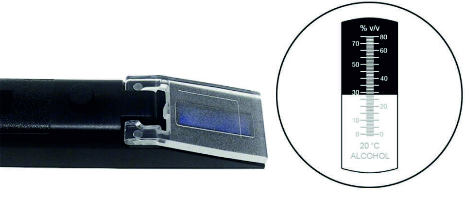 Рефрактометр измерят до 80% алкоголя по одной капле.