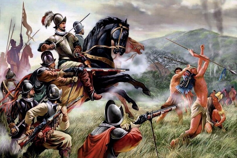      Испанская кавалерия преследовала пеших индейцев, наводя на них ужас 