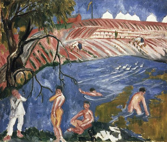 Михаил Ларионов "Купающиеся солдаты" , 1911