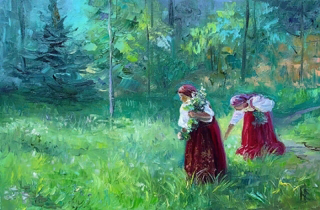 Собирательница народных песен стародубского. Сбор трав на Ивана Купала. Сбор ягод живопись. Лекарственные травы в живописи русских художников. Травница в живописи