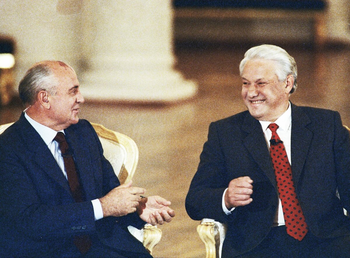 Встреча М. С. Горбачёва и Б. Н. Ельцина. Фото: Итар-ТАСС. 1991 г.