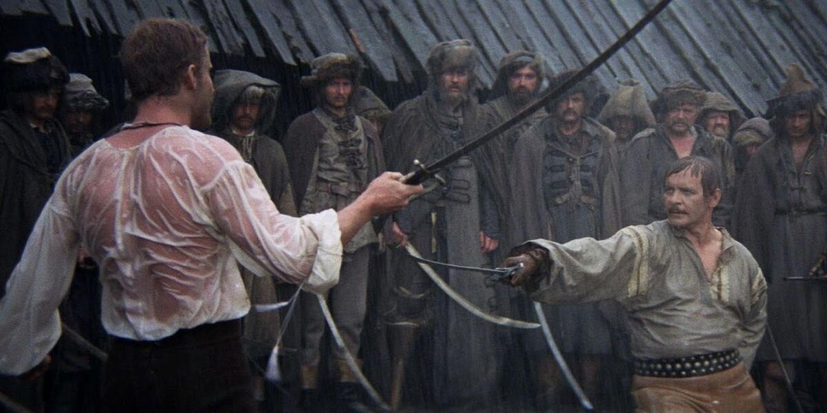 Кадр со сценой поединка из фильма «Потоп».