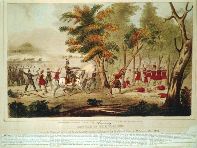 Смерть Текумсе в битве на реке Темза (из статьи Википедии «Текумсе», Автор: William Emmons - Это изображение из Библиотеки Конгресса США, отдел эстампов и фотографий (Prints and Photographs division)…)