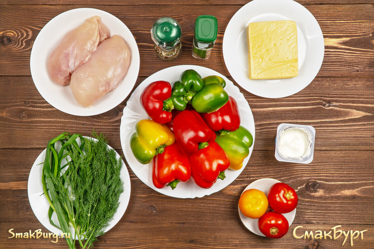 Ингредиенты для приготовления аппетитных фаршированных перцев с курочкой