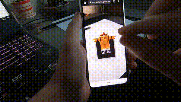 Пример AR.js на основе маркеров, или отслеживания изображений с последними версиями a-frame (1.0.0 и выше), сенсорные жесты для масштабирования и поворота контента