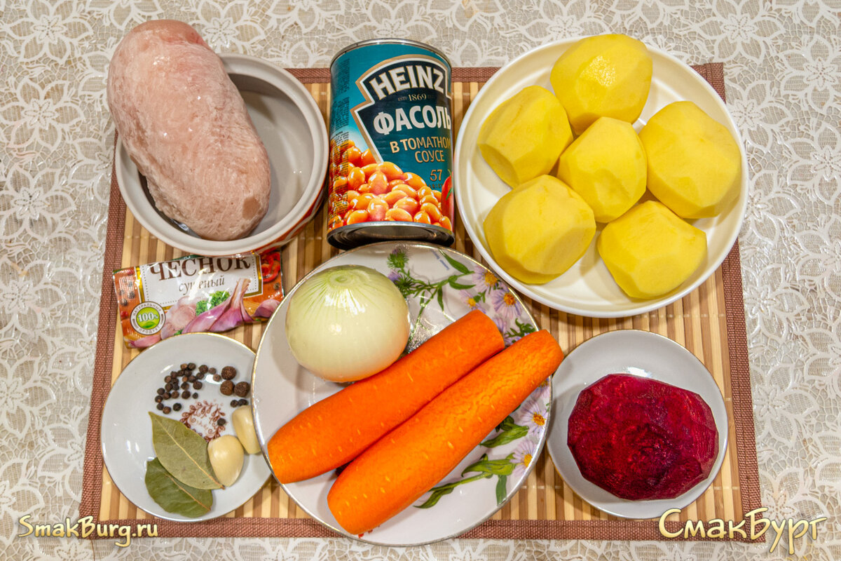 Ингредиенты для приготовления насыщенного диетического красного борща