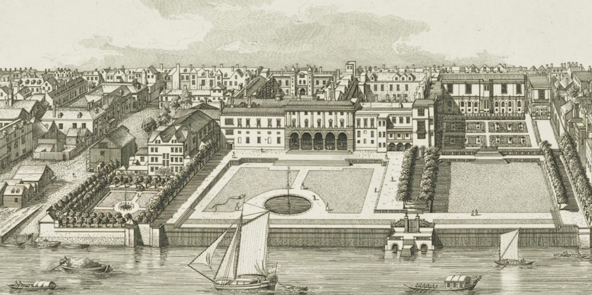 Старинная гравюра с изображением Сомерсет-хаус