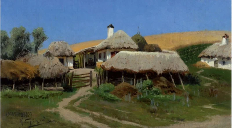 — Картина «Казачий двор». Художник Сергеев Николай Александрович (1855–1919)
