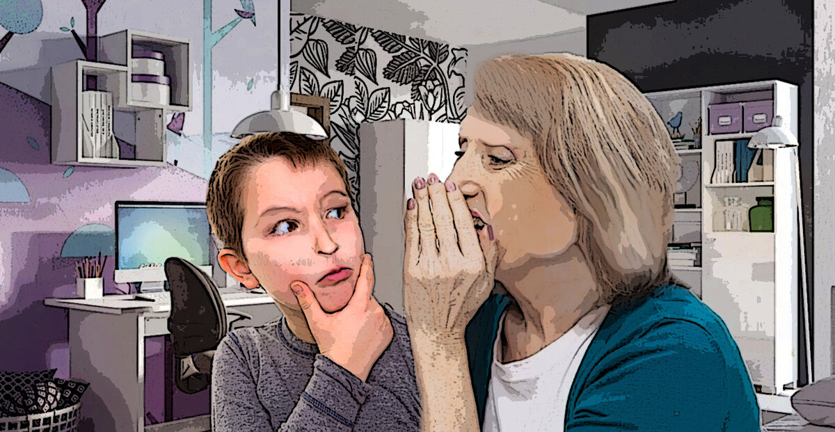 Бабушка рассказывает внуку гадости о его маме. Иллюстрация