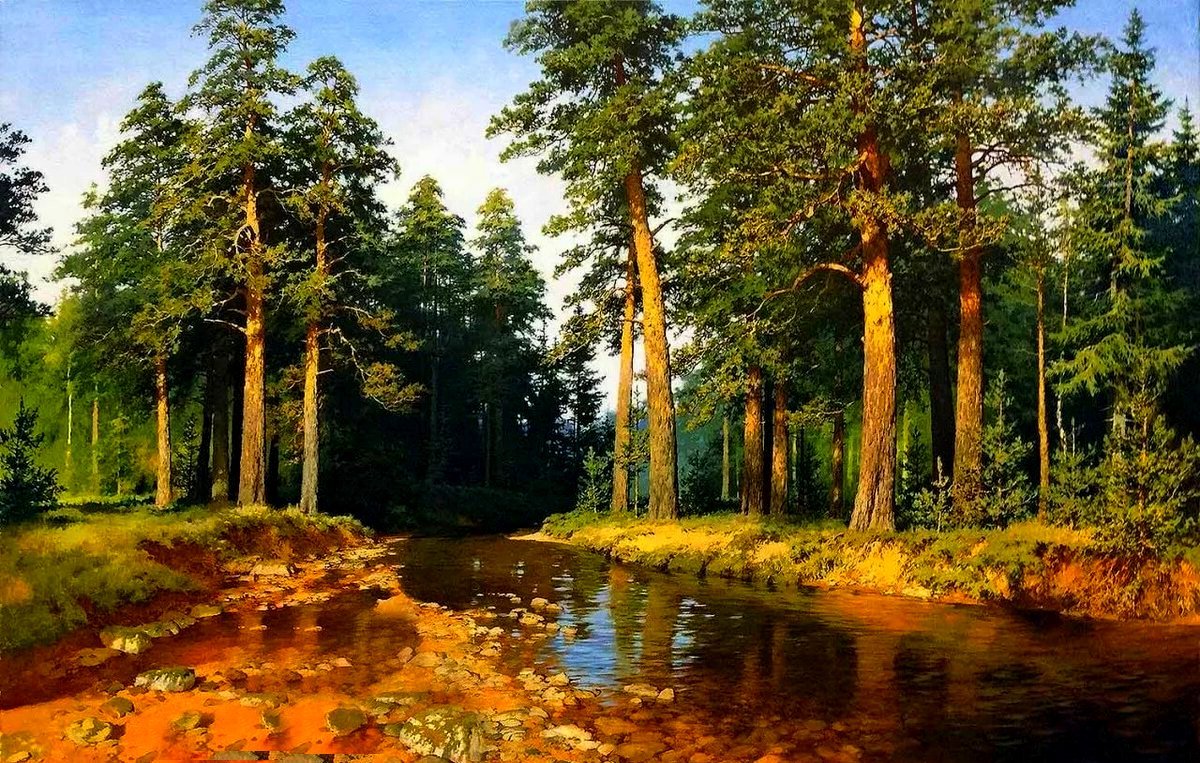 Картина шишкина ручей в березовом лесу фото