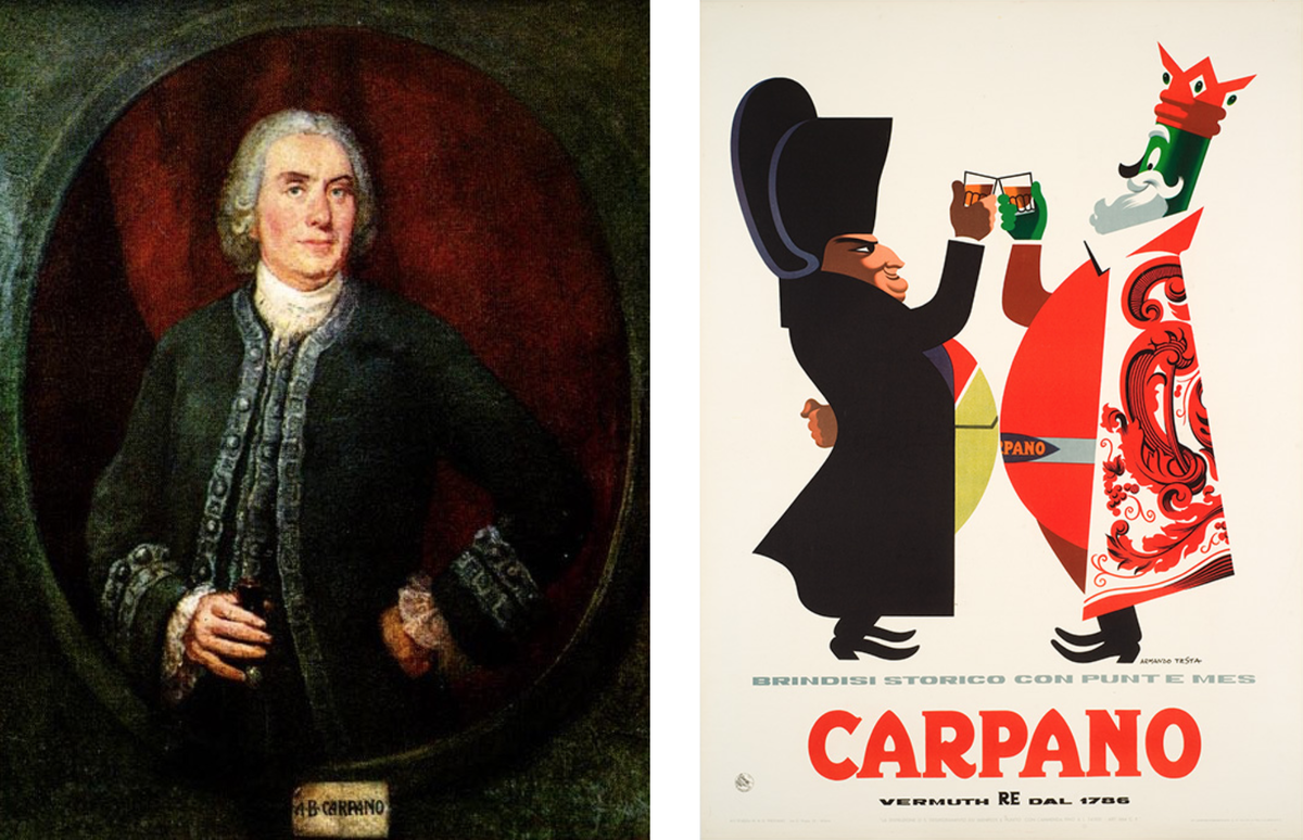 Антонио Бенедетто Карпано и рекламный постер. Фото с сайта http://bioglioblog.altervista.org
