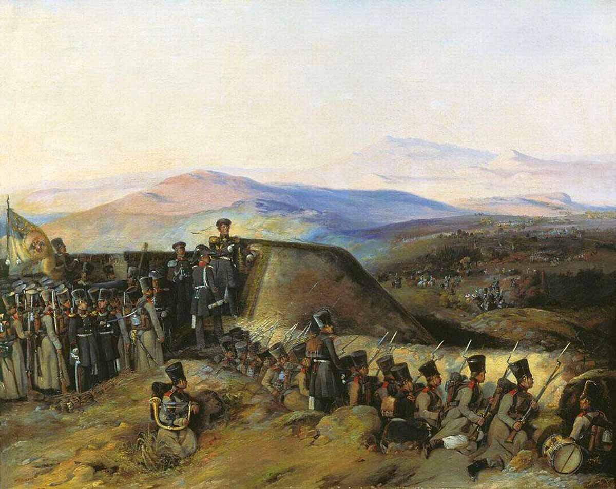 «Боевой эпизод из русско-турецкой войны 1828–1829 годов» Вторая половина XIX века
Холст, масло
Центральный военно-исторический музей артиллерии, инженерных войск и войск связи