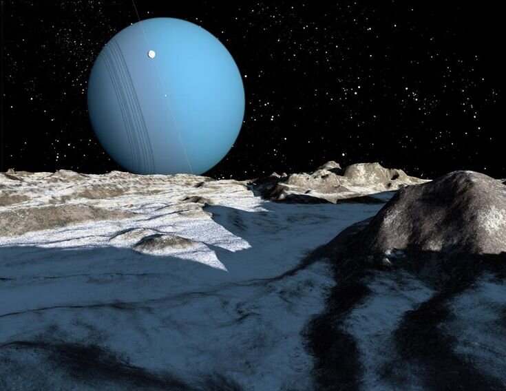 Вид на Уран с поверхности Оберона в представлении художников