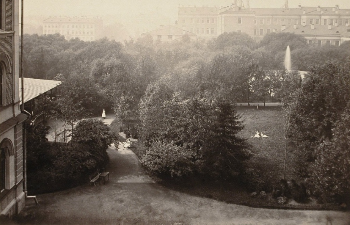 Вид на сад Павловского института благородных девиц с верхнего этажа здания