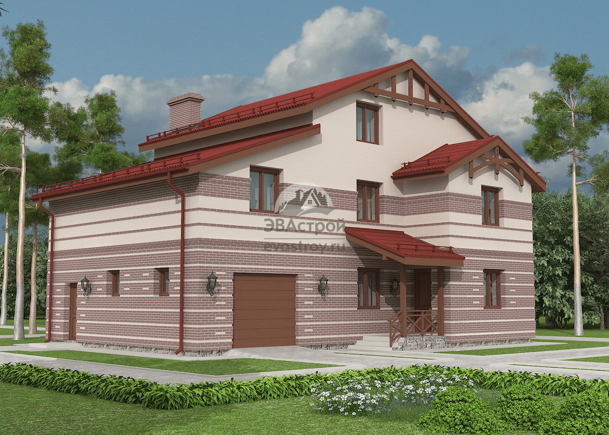 Проект двухэтажного дома 286 м2 из газобетонных блоков в стиле Эклектика - K7