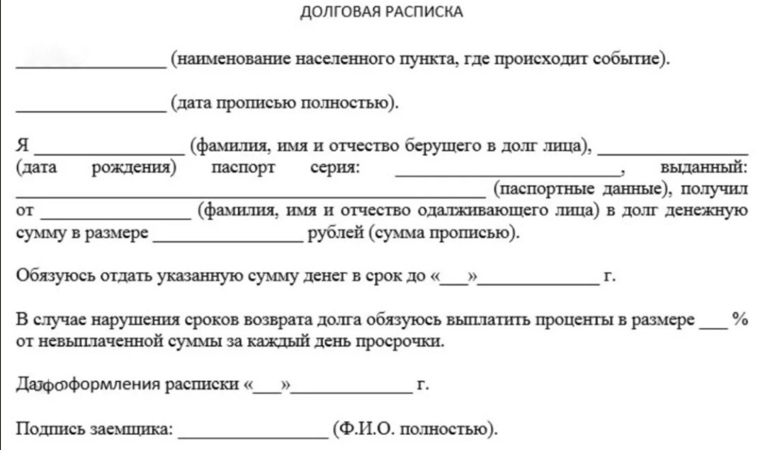 Образец расписки. Фото из интернета 