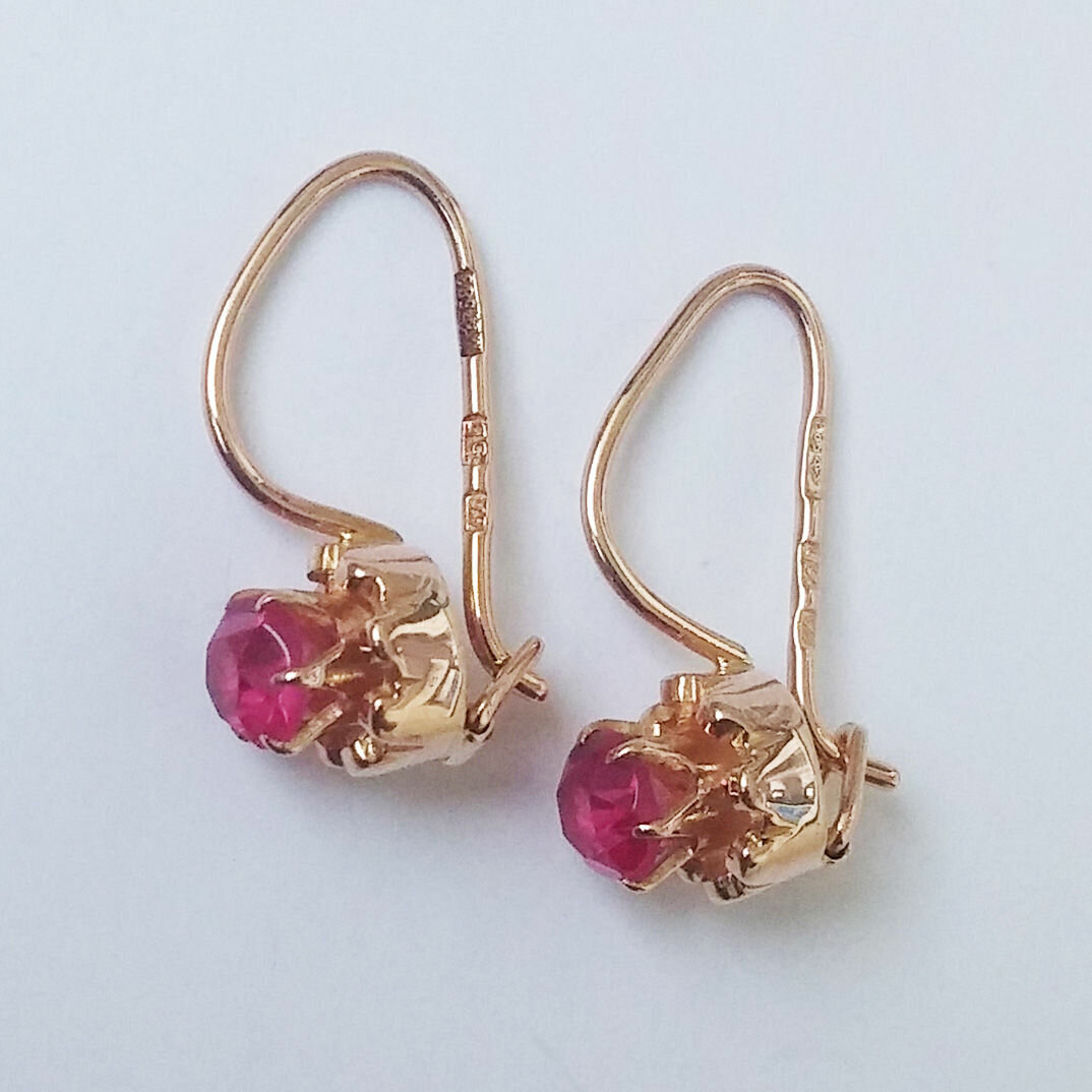 Серьги с рубинами синтетическими. СССР