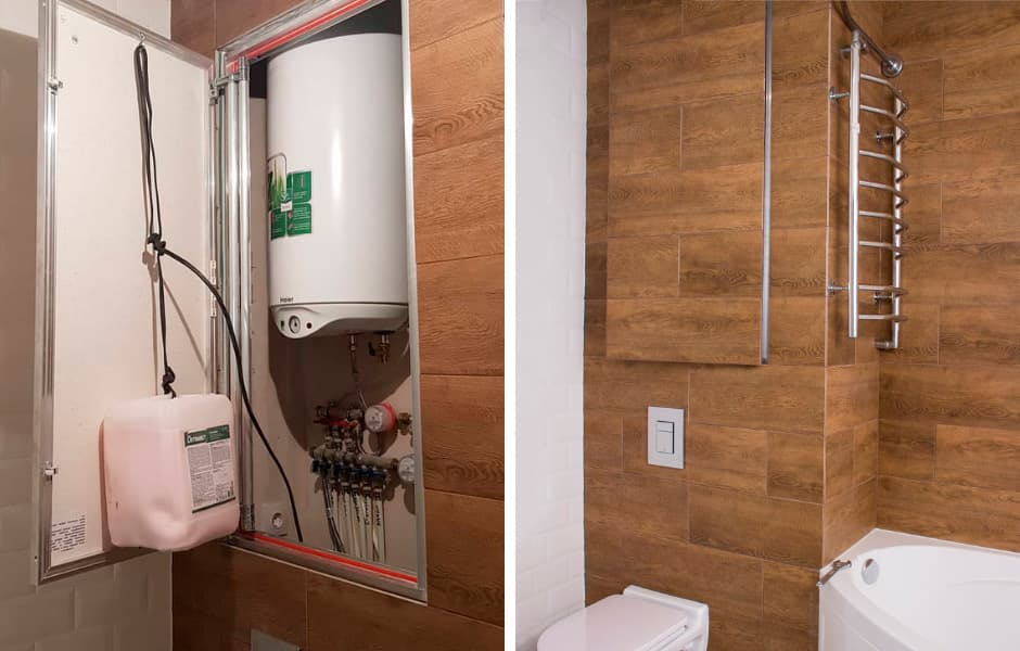 Перед облицовкой люка на дверцу с обратной стороны необходимо подвесить груз, равный весу облицовочного материала и клея.