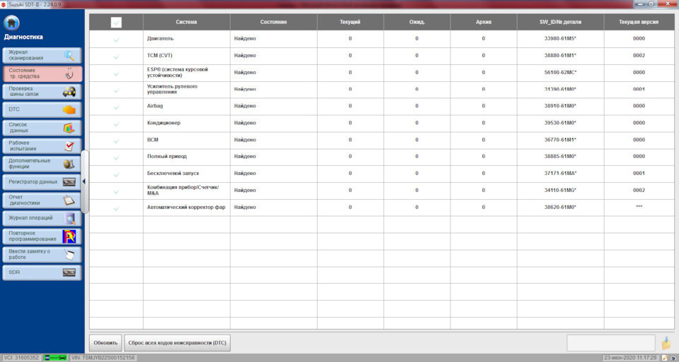 Номера блоков и версии прошивок. 