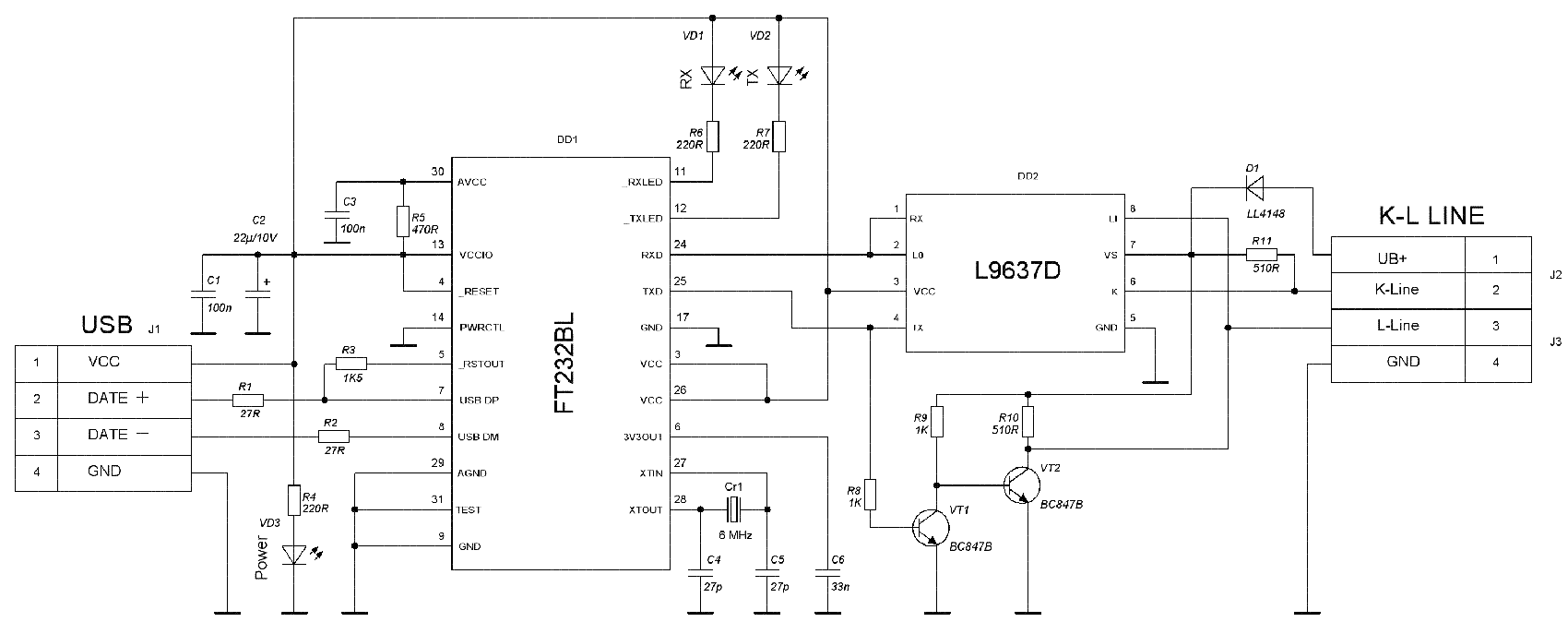 USB K-L-line адаптер