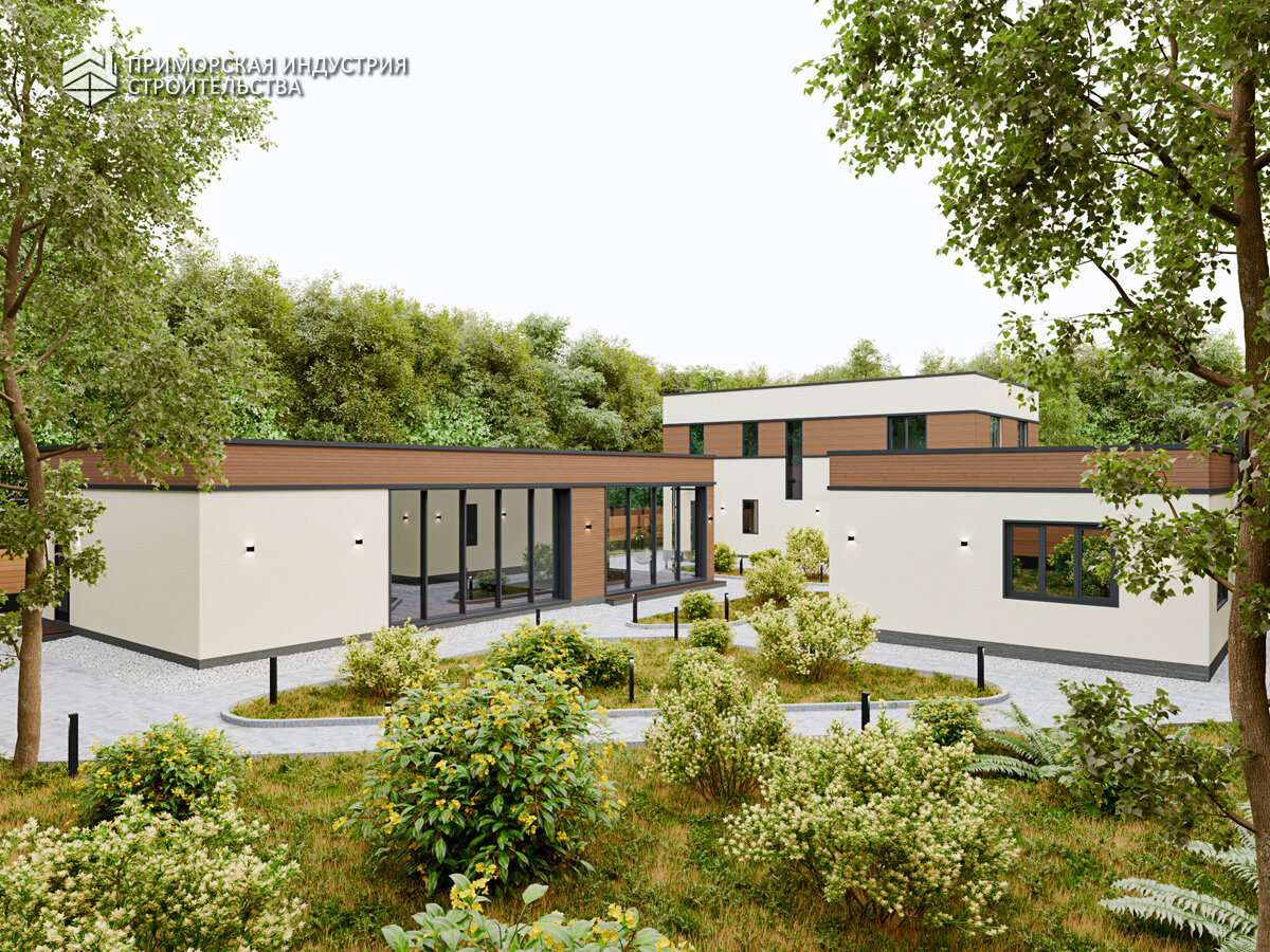 Визуализация проекта загородного дома с плоской крышей