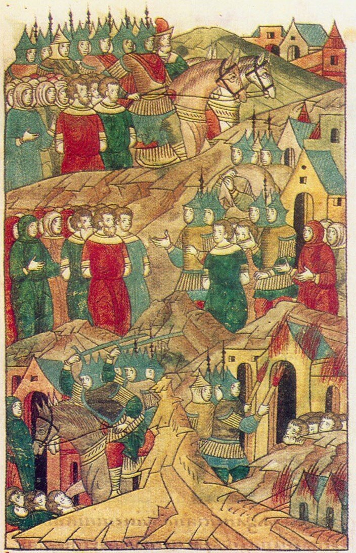 Разорение Рязанского княжества (Миниатюра из «Повести о разорении Рязани Батыем»)