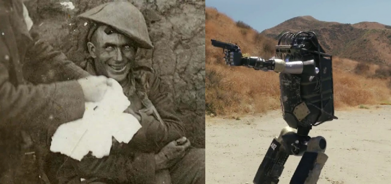  Справа - бездушная, аморальная машина смерти,  слева - высокоинтеллектуальный, душевный индивидуум, всегда принимающий  исключительно правильные, морально безупречные решения в любой  обстановке. Не перепутайте.