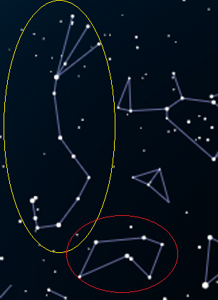 В красном эллипсе Жертвенник, в желтом - Скорпион.