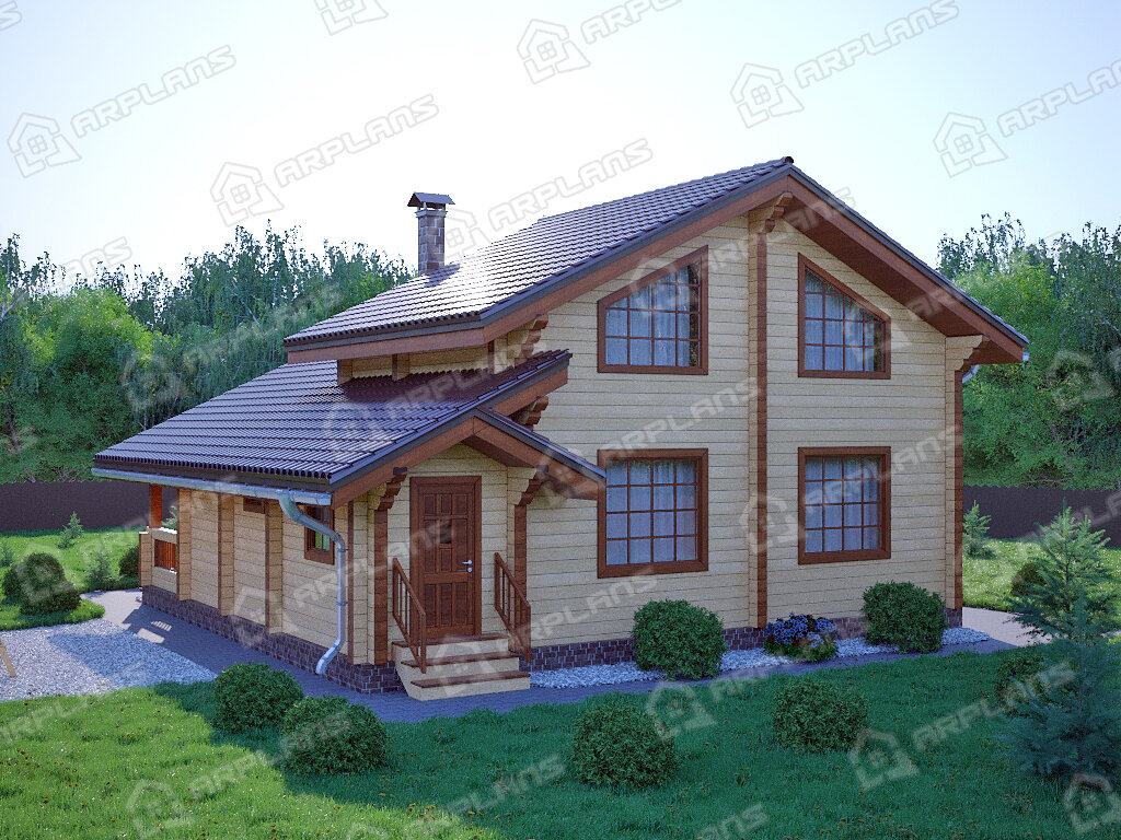 Фото 2 двухэтажного дома из бруса с мансардой, 4 спальнями, газовой котельной и террасой. Общая площадь 146 кв м. Источник arplans.ru Проект ДС-082