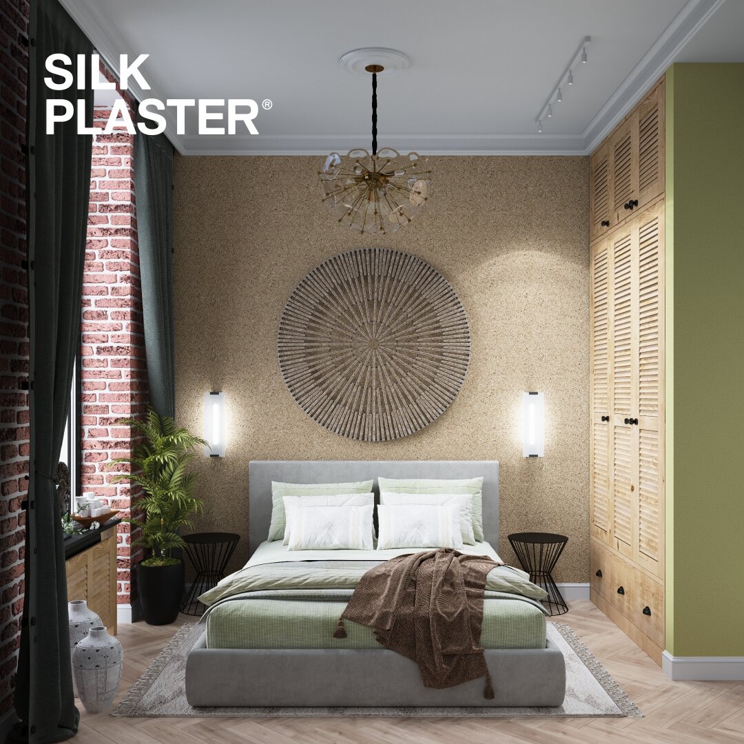 На фото в интерьере жидкие обои SILK PLASTER Recoat 181