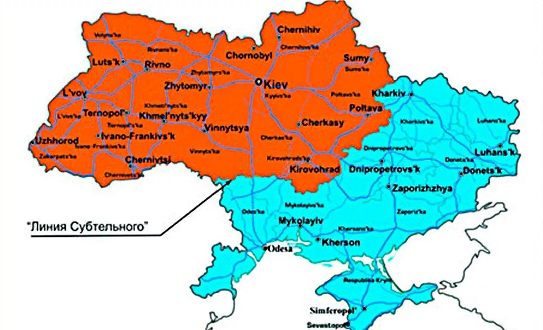 Карта украины с линией. Линия Субтельного Украина. Карта Украины. Области Украины. Новороссия исторические границы.