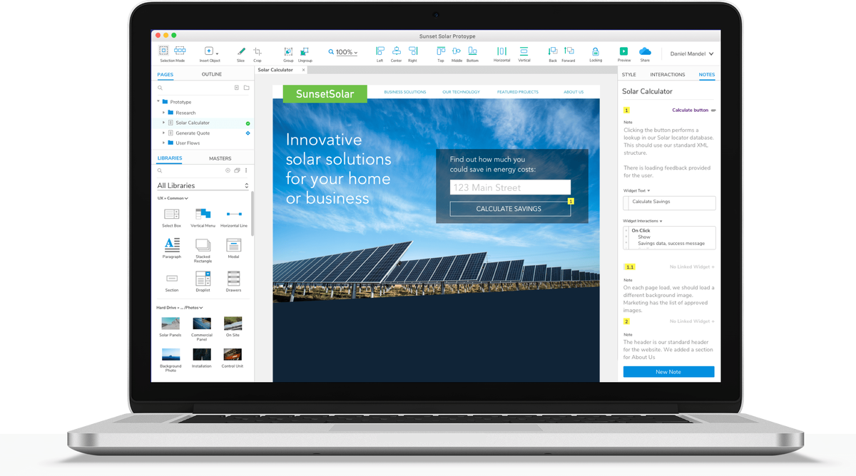 Официальный скриншот рабочего пространства Axure 9