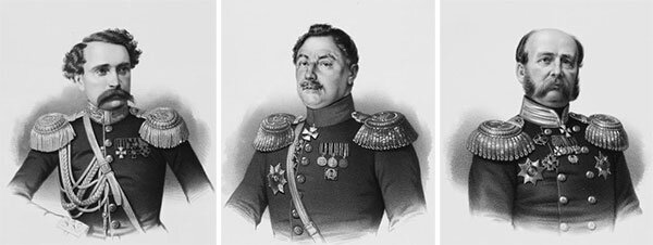 Неизвестный художник. Князь Н. Д. Эристов, князь И. М. Андроников, барон К. К. Врангель